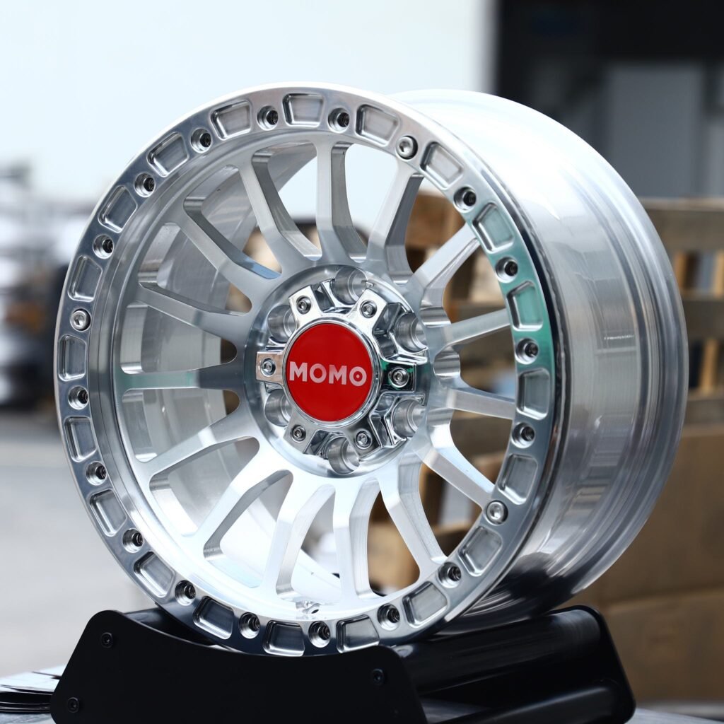 Chevrolet Silverado HD wheels – Mirror Polished 16-Spoke Beadlock (Momo-Style), angled view