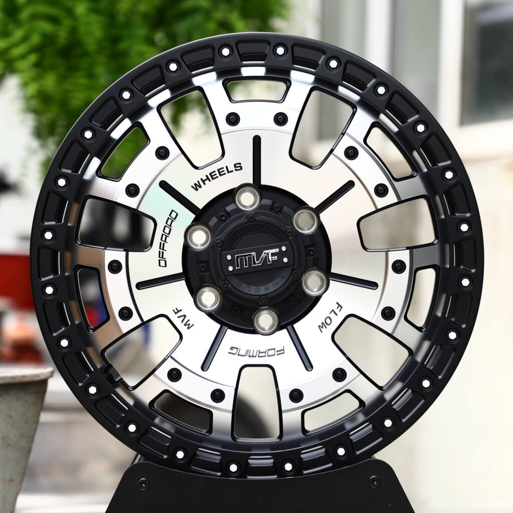 Ford Bronco wheels – Black / Machined 5-Spoke Beadlock (MVF-Style), front view