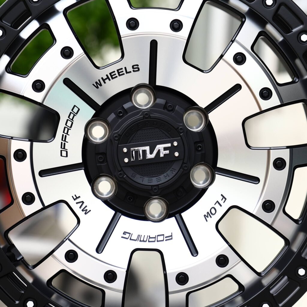 Toyota 4Runner wheels – Black / Machined 5-Spoke Beadlock (MVF-Style), lip and barrel detail