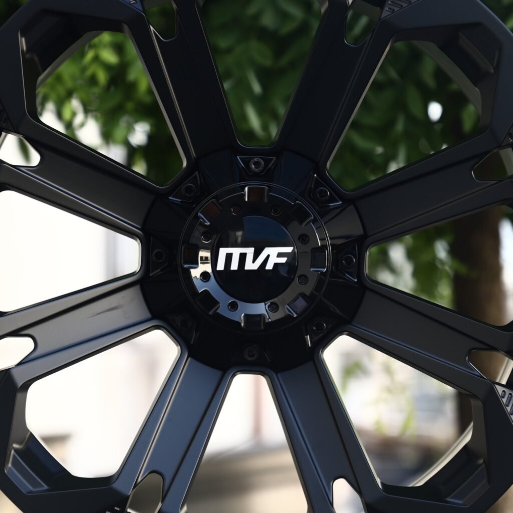 Toyota Tacoma wheels – Gloss Black 8-Spoke (MVF-Style), lip and barrel detail