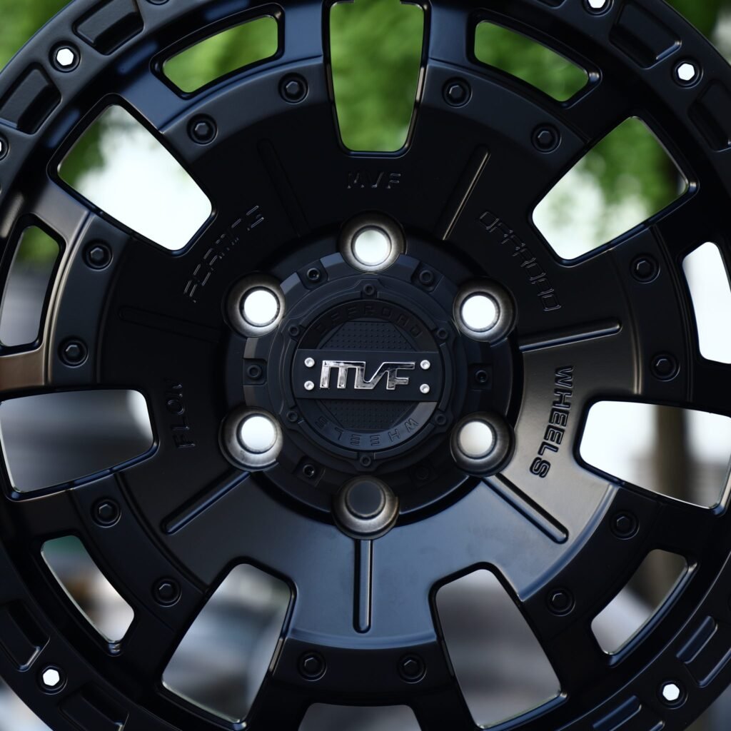 Toyota Tacoma wheels – Matte Black 5-Spoke Beadlock (MVF-Style), lip and barrel detail