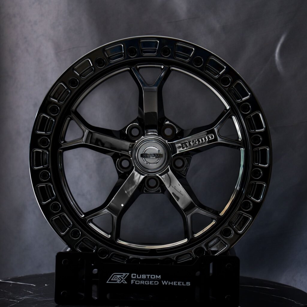 Nissan GT-R wheels – Nissan Nismo Black Chrome 5-Spoke Beadlock, front view