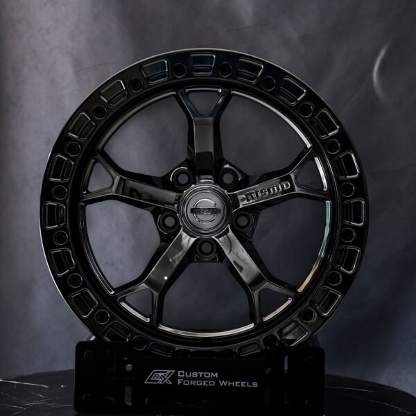 Nissan GT-R wheels – Nissan Nismo Black Chrome 5-Spoke Beadlock, front view