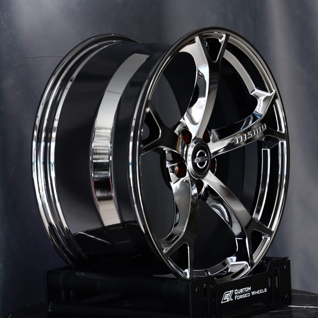 5x114.3 wheels – Nissan Nismo Black Chrome 5-Spoke, side view