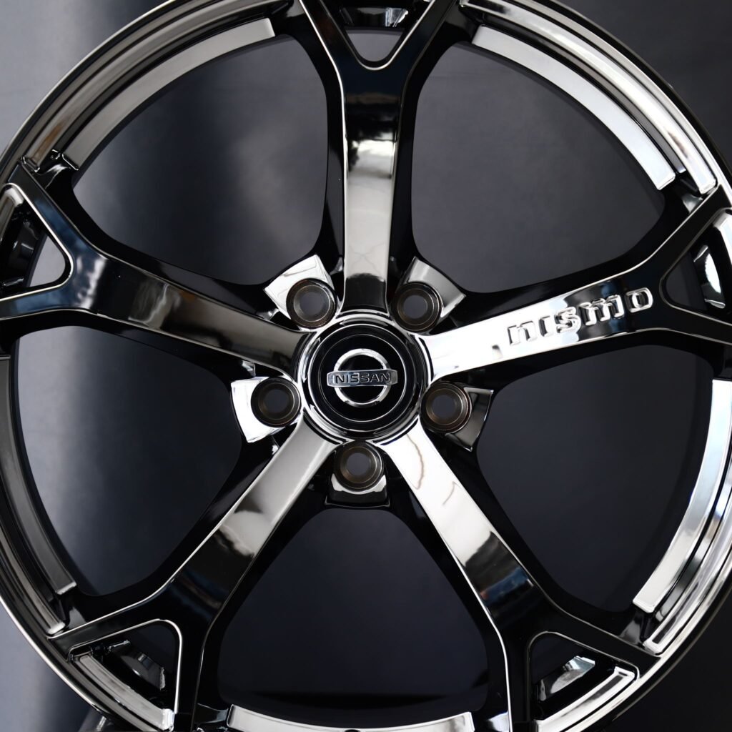 Tesla Model 3 wheels – Nissan Nismo Black Chrome 5-Spoke, lip and barrel detail