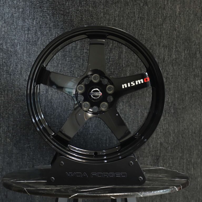Nissan GT-R wheels – Nissan Nismo Gloss Black 5-Spoke Deep Lip, front view