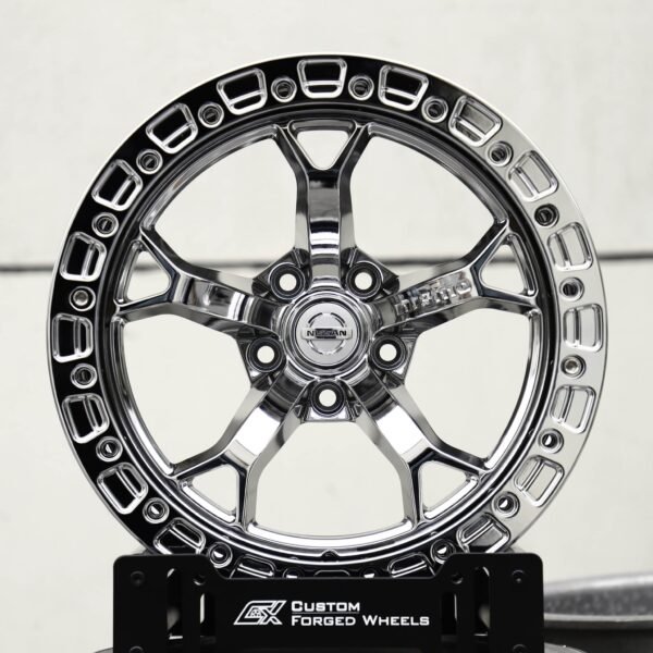 Nissan GT-R wheels – Chrome 5 Y-Spoke Beadlock (Nissan OEM-Style), front view
