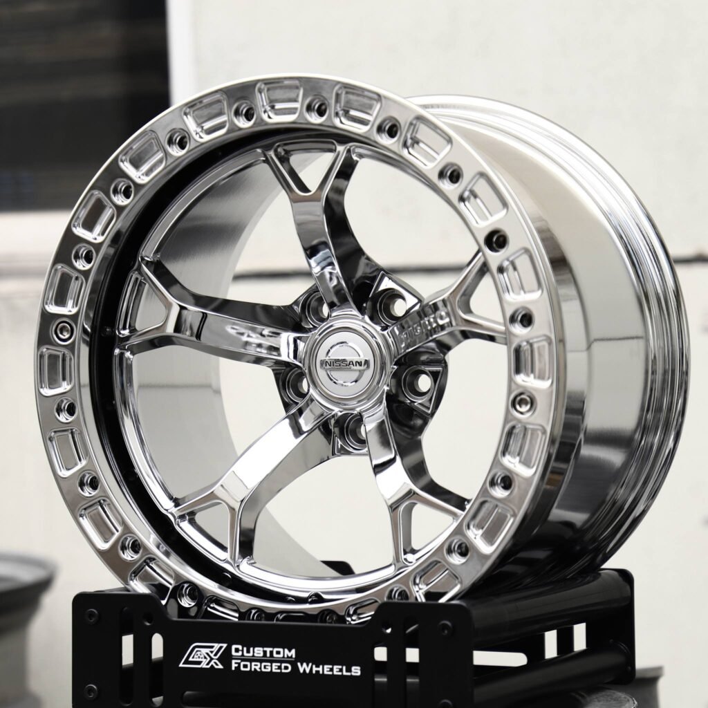 5x114.3 wheels – Chrome 5 Y-Spoke Beadlock (Nissan OEM-Style), side view
