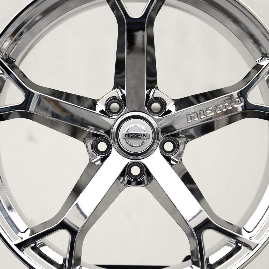 Nissan 370Z wheels – Chrome 5 Y-Spoke (Nissan OEM-Style), angled view