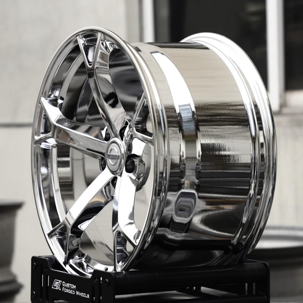 Nissan 350Z wheels – Chrome 5 Y-Spoke (Nissan OEM-Style), lip and barrel detail