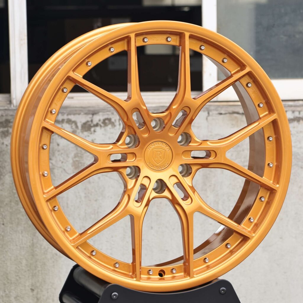 Orange 6 Y-Spoke Riveted Bolt Detail Forged Wheels - Audi A6 / BMW 5 Series Fitment (5-Lug) view 2