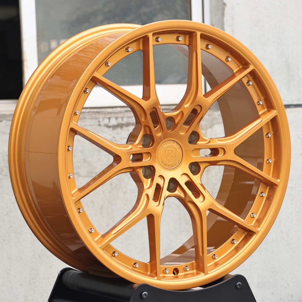 Orange 6 Y-Spoke Riveted Bolt Detail Forged Wheels - Audi A6 / BMW 5 Series Fitment (5-Lug) view 3