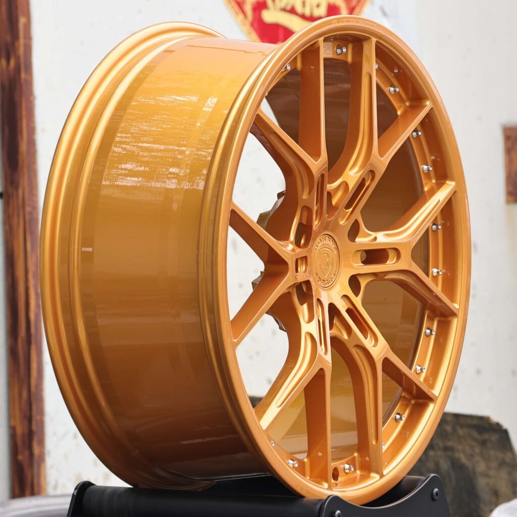 Orange 6 Y-Spoke Riveted Bolt Detail Forged Wheels - Audi A6 / BMW 5 Series Fitment (5-Lug) view 4