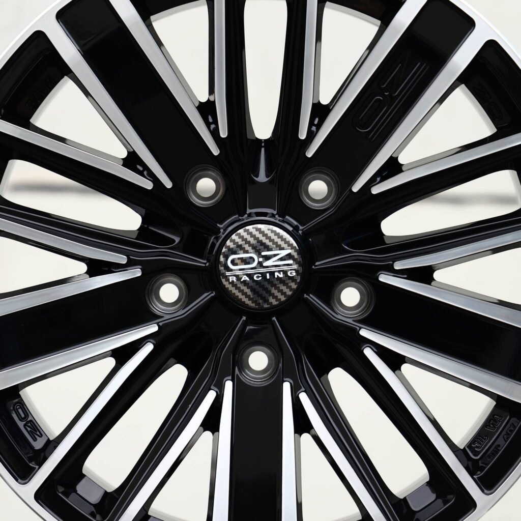 BMW M3 wheels – Gloss Black Machined Multi-Spoke (OZ Racing-Style), angled view