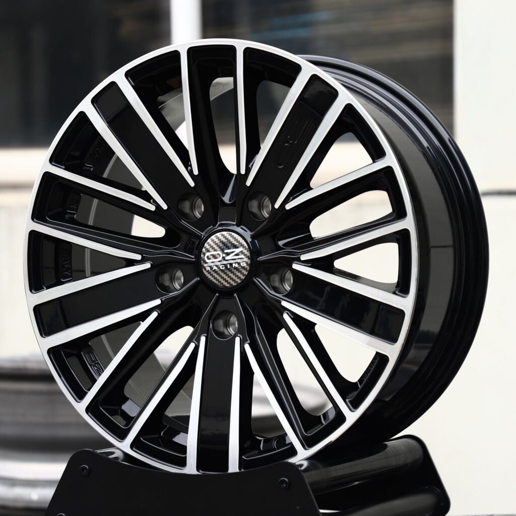 5x130 wheels – Gloss Black Machined Multi-Spoke (OZ Racing-Style), side view