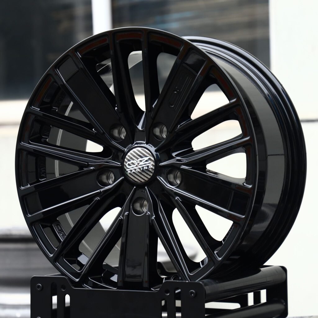 BMW M3 wheels – Gloss Black Multi-Spoke (OZ Racing-Style), angled view