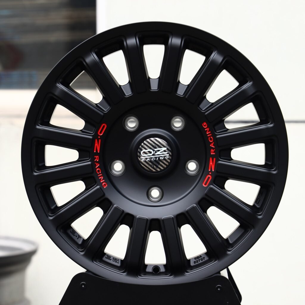 Porsche 911 wheels – Matte Black 15-Spoke (OZ Racing-Style), front view