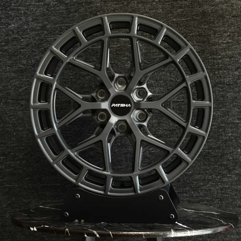 Patsha Dark Gunmetal Double-Ring Forged Wheels – Porsche 911 / BMW M3, front view