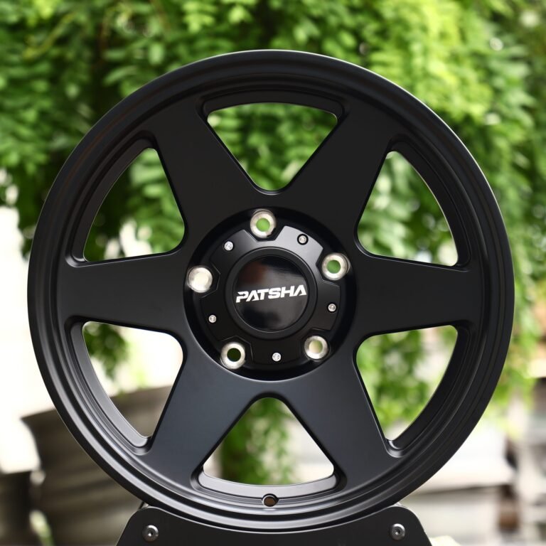 Audi A6 wheels – Patsha Gloss Black 6-Spoke Deep Lip, front view