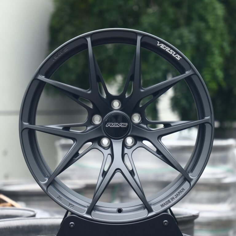 Porsche 911 wheels – Patsha Gloss Black / Gunmetal 5 Y-Spoke, front view