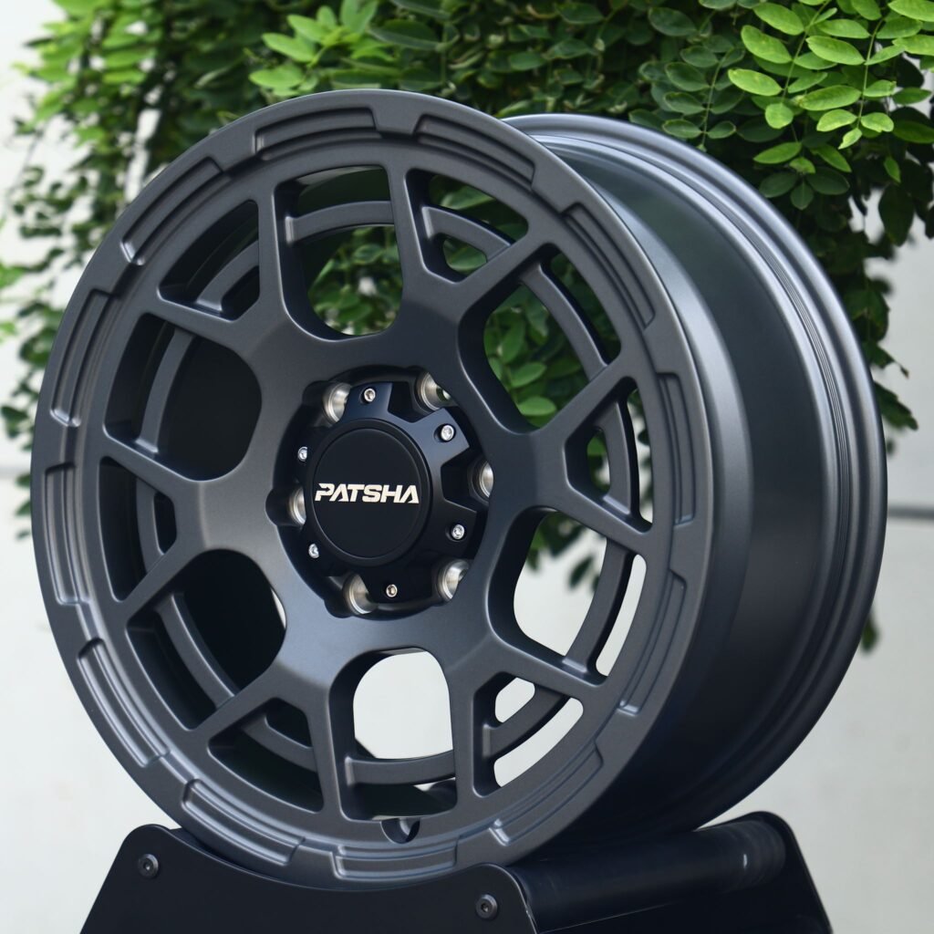 Toyota Tacoma wheels – Patsha Gray Double Ring Lip, angled view