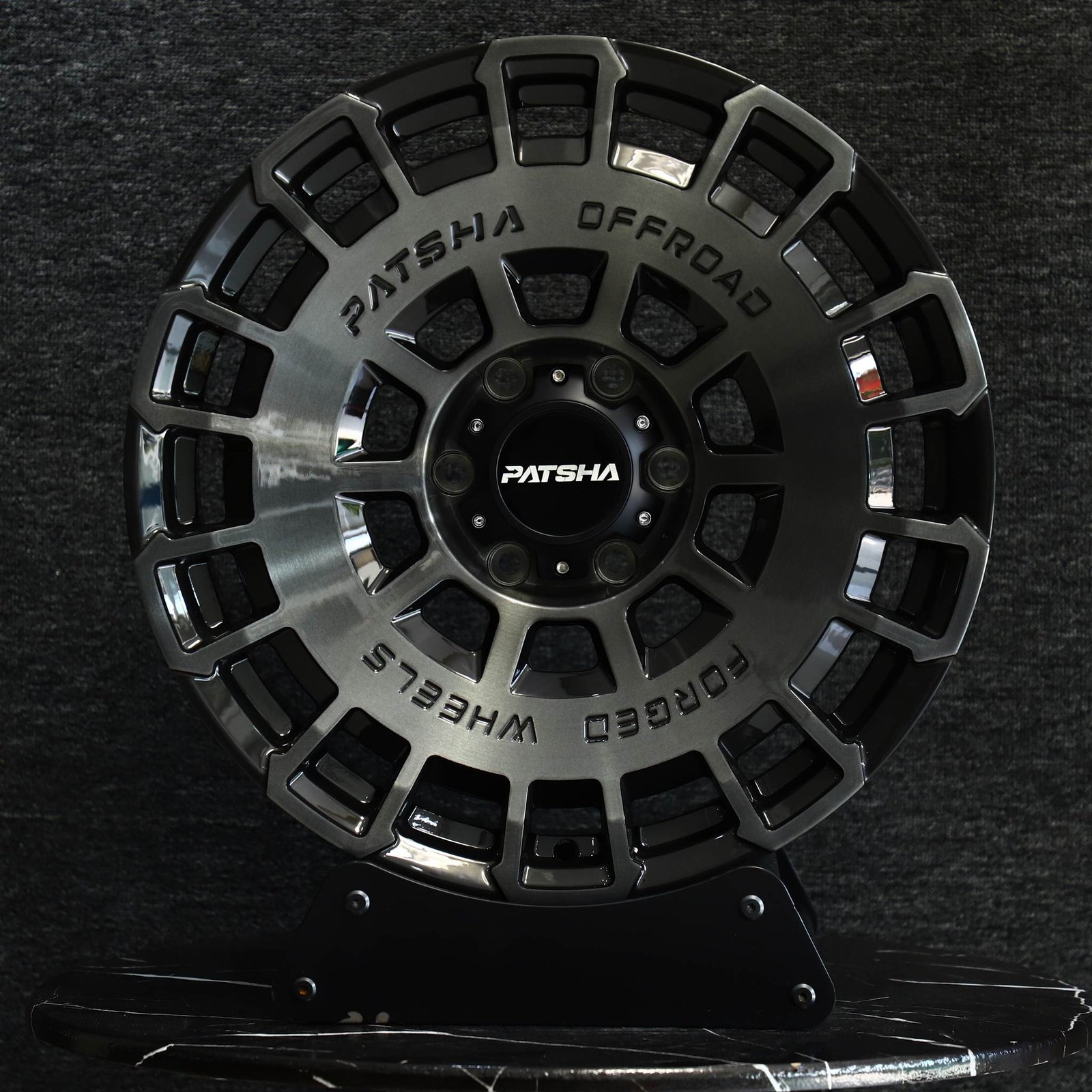 Toyota 4Runner wheels – Patsha Transparent Gray Double Ring Lip, front view
