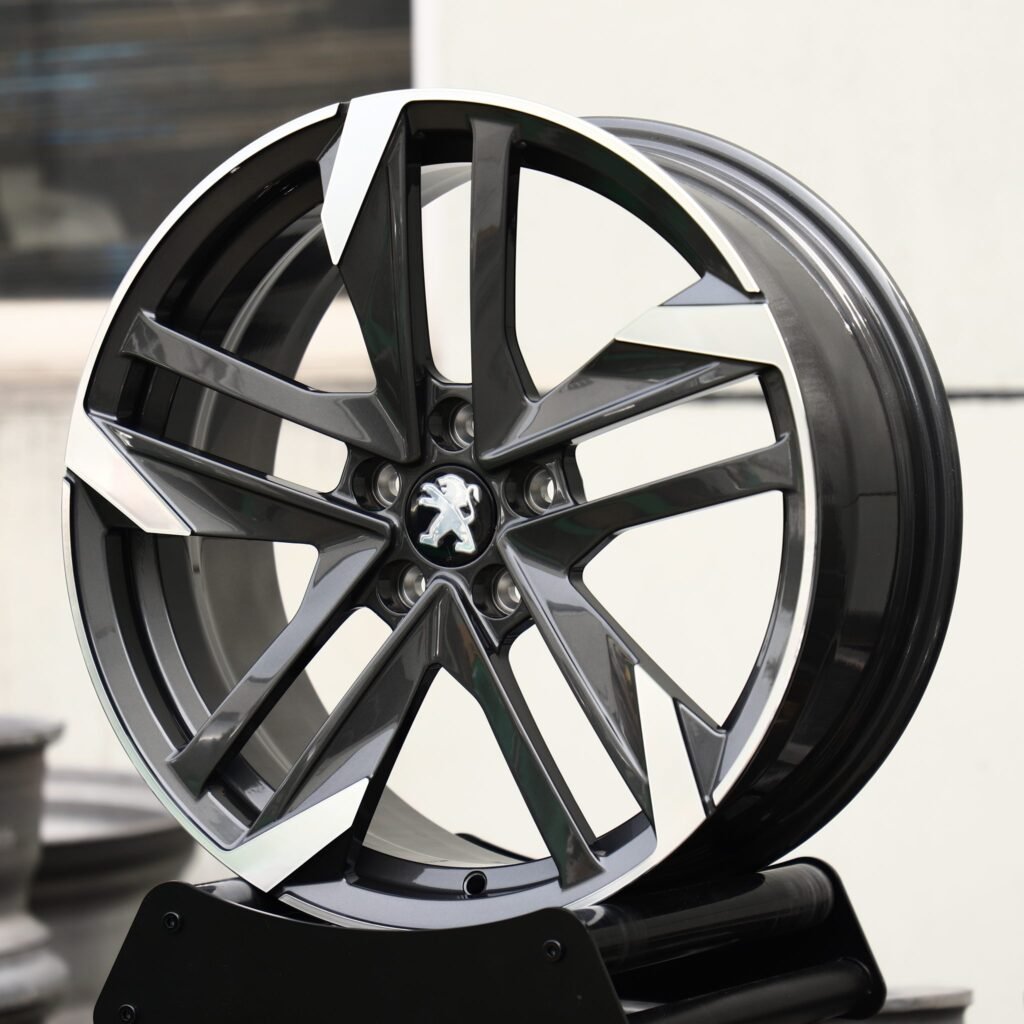5x108 wheels – Gunmetal / Machined 5 Split-Spoke (Peugeot OEM-Style), side view