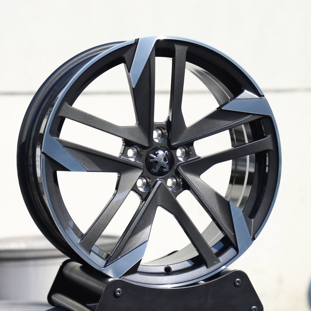 Peugeot Style Gloss Black / Gunmetal 5-Spoke Machined Face Forged Wheels - Peugeot 508 / Peugeot 3008 Fitment (5-Lug) view 2