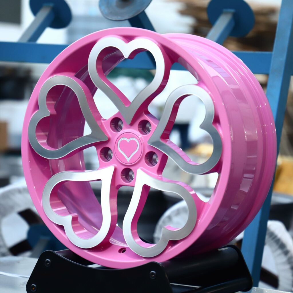 BMW M3 wheels – Pink Heart Accent Heart-Spoke, angled view