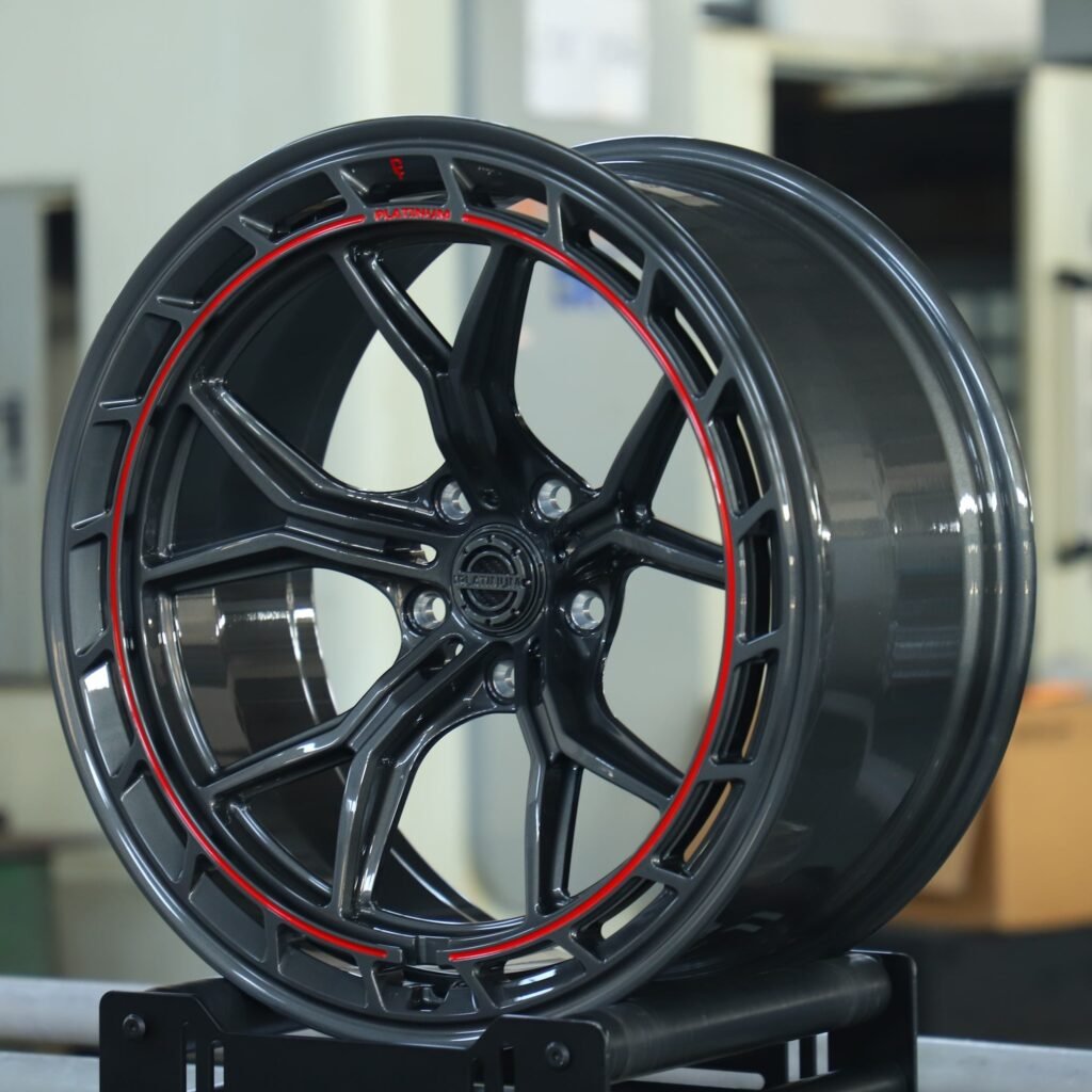 Chevrolet Corvette wheels – Platinum Gloss Black 5 Y-Spoke Cut-Out, angled view