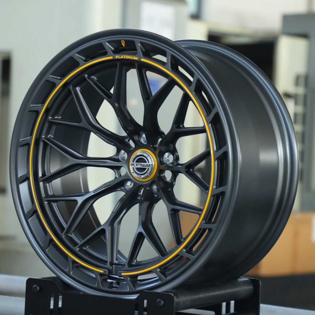 Chevrolet Corvette wheels – Platinum Matte Black Double-Ring Spoke Cut-Out, angled view