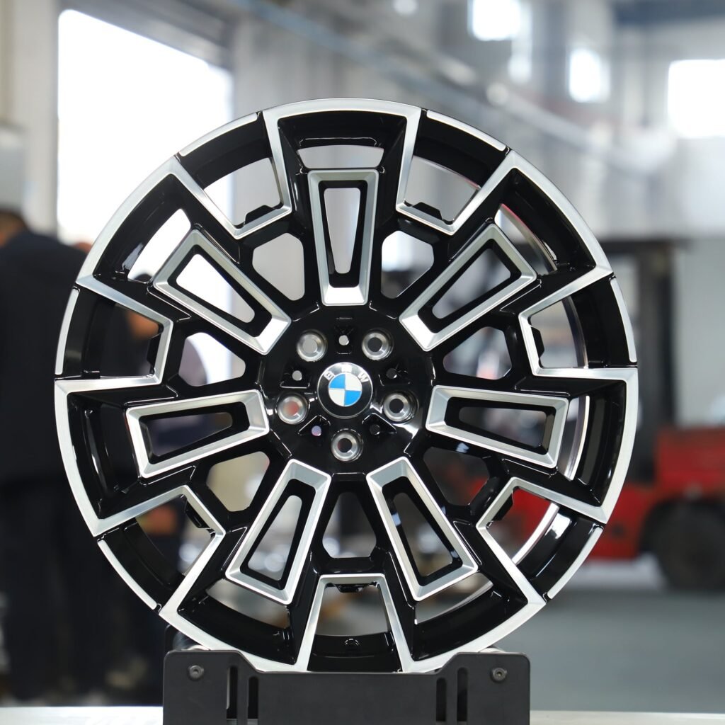 Audi A6 wheels – Polished Gloss Black Split Petal-Spoke Machined Face, front view
