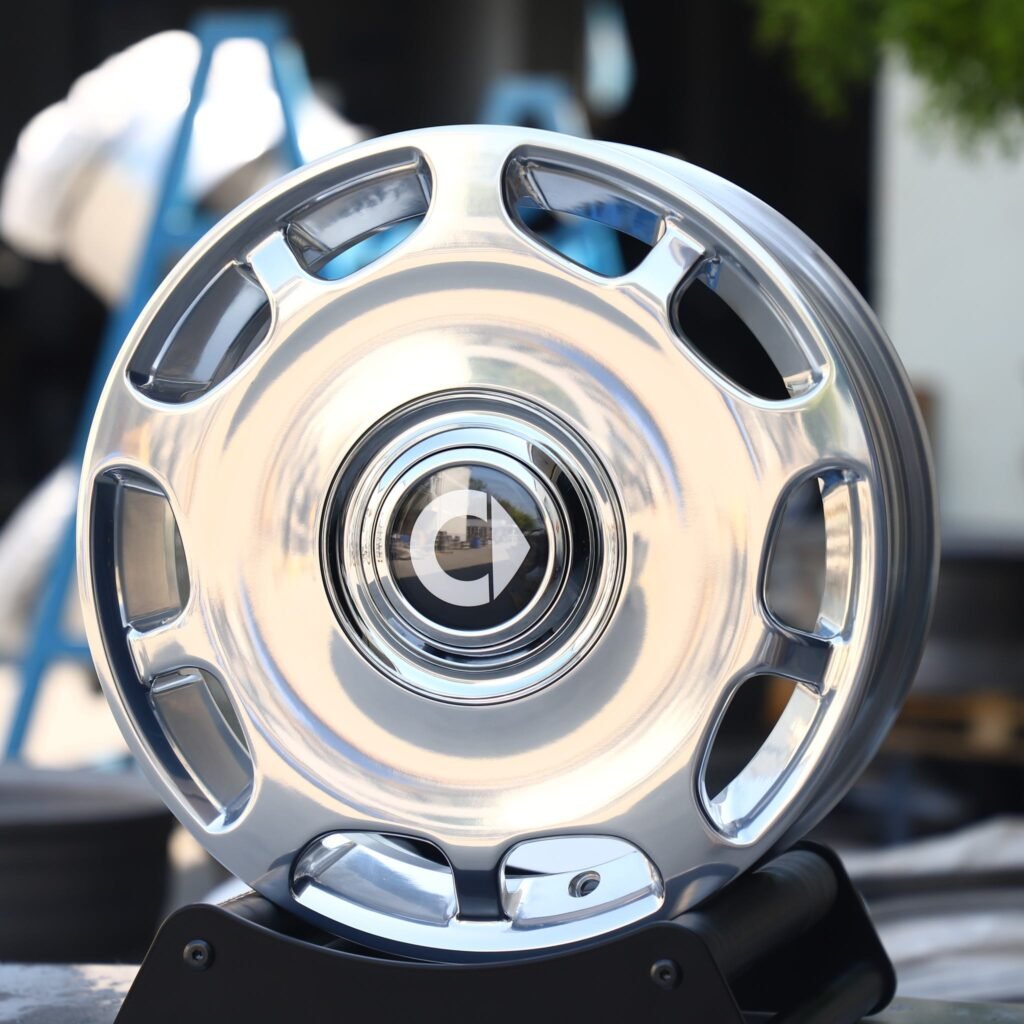 5x112 wheels – Polished Silver 5-Spoke Deep Lip 2-Piece, side view