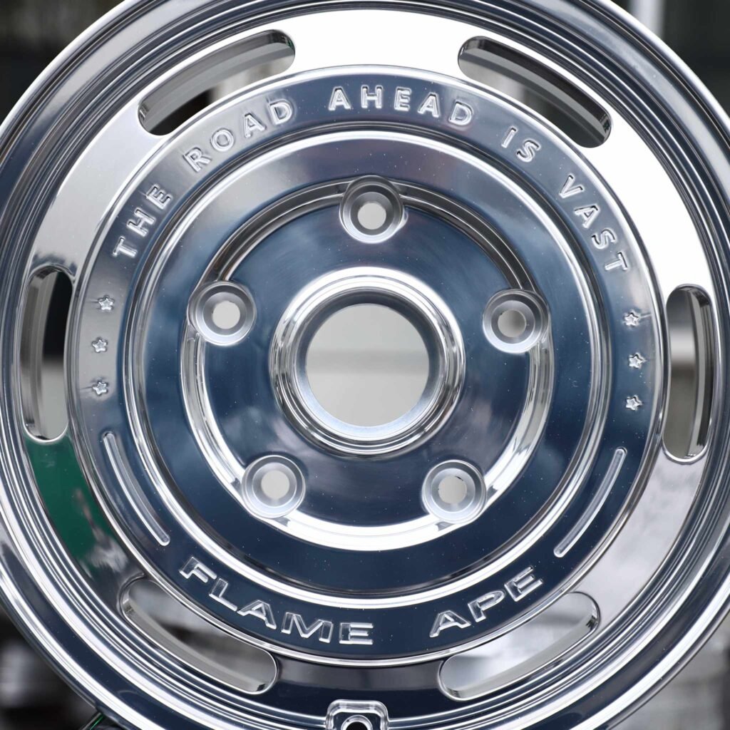 Jeep Gladiator wheels – Polished Steelie-Style Dish (Jeep Wrangler / Land Cruiser Off-Road Forged Wheels – Polished Steelie-Style), lip and barrel detail