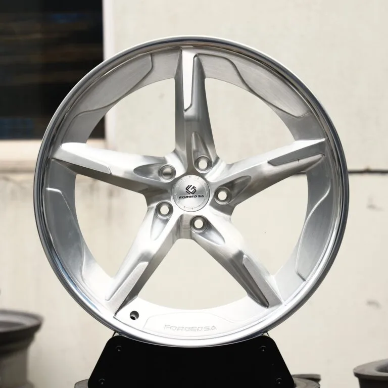 Porsche 911 / M3 Forged Wheels – Brushed Silver Twisted 5-Spoke, front view