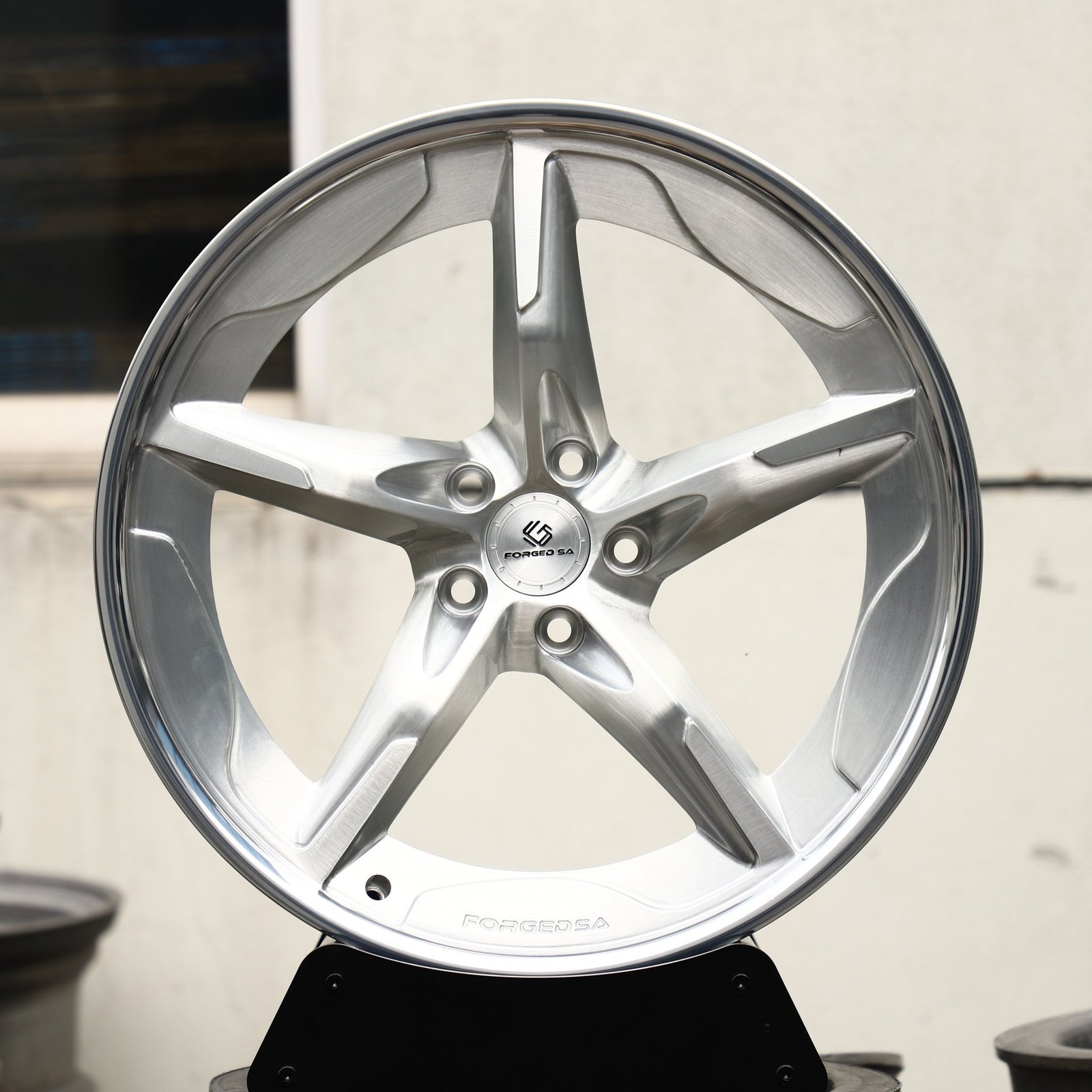 Porsche 911 wheels – Brushed Silver Twisted 5-Spoke, front view