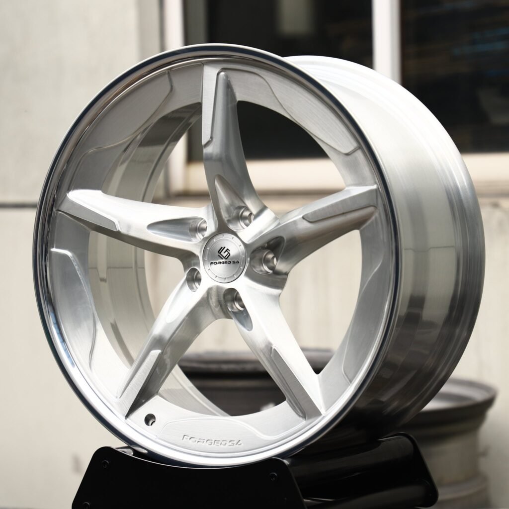 5x130 wheels – Brushed Silver Twisted 5-Spoke, side view