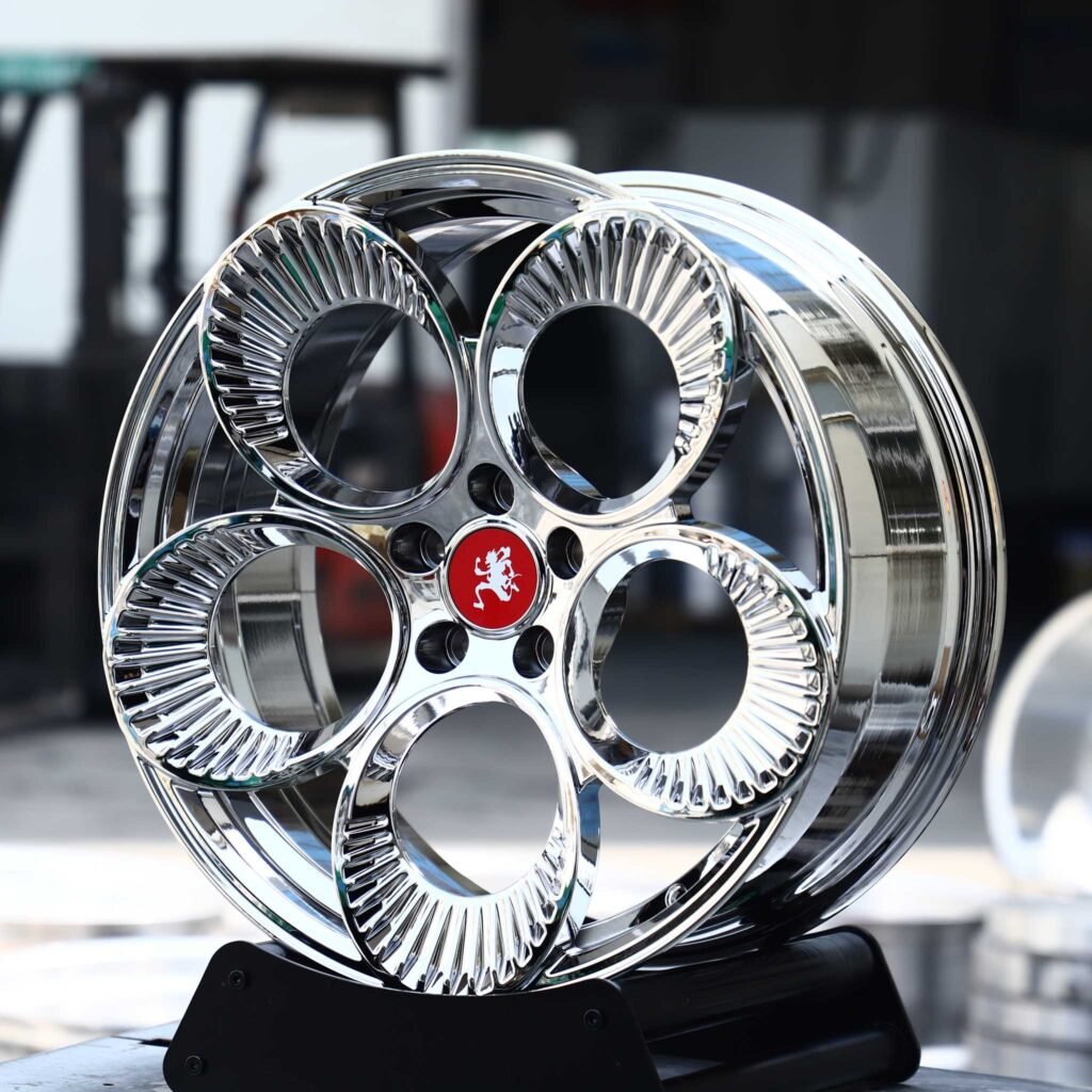 BMW M3 wheels – Chrome 4-Spoke Petal, angled view