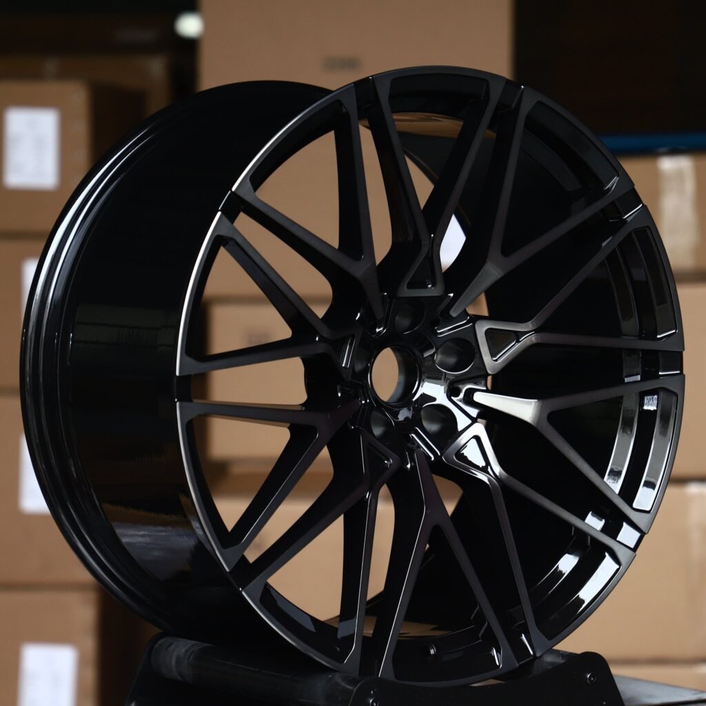 BMW M3 wheels – Gloss Black Machined Mesh, angled view