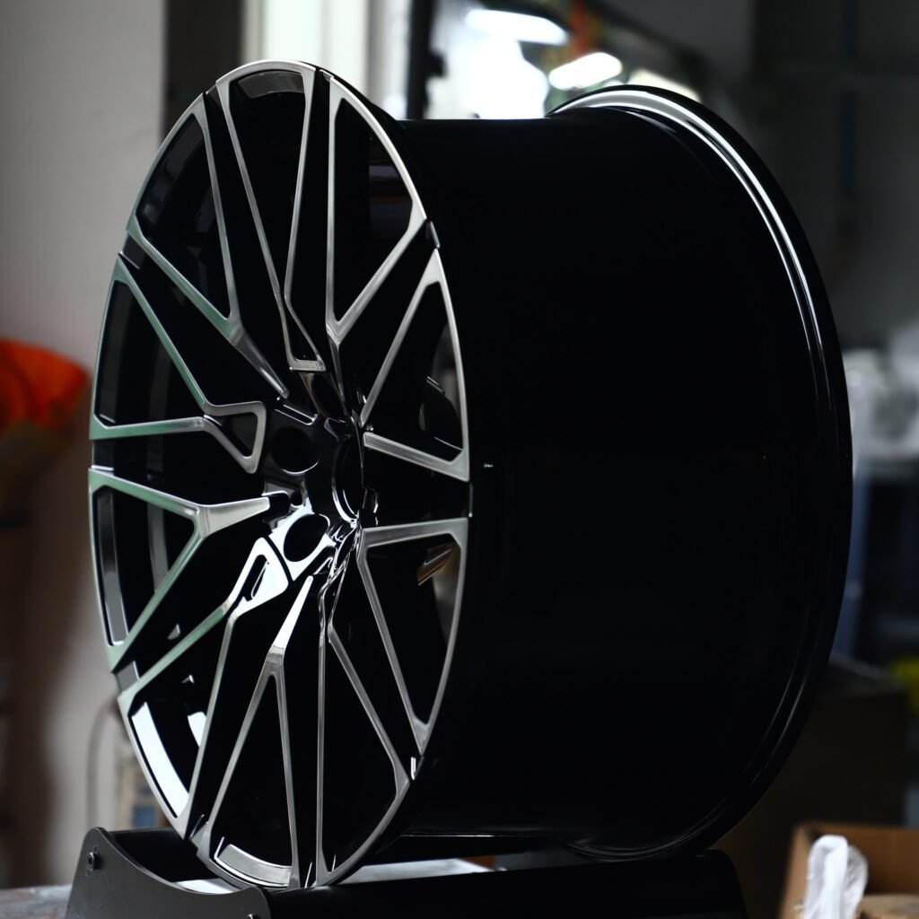 5x130 wheels – Gloss Black Machined Mesh, side view