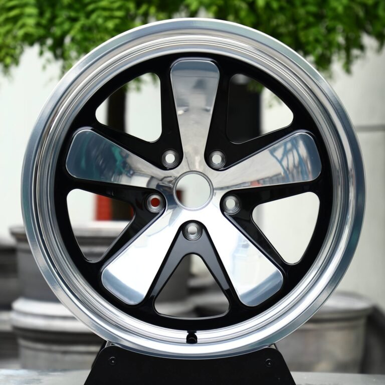 Porsche 911 wheels – Gloss Black / Polished Classic 5-Spoke, front view