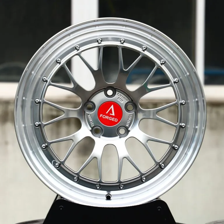 Porsche 911 / M3 Forged Wheels – Hyper Silver Mesh Riveted Polished Lip 2-Piece, front view