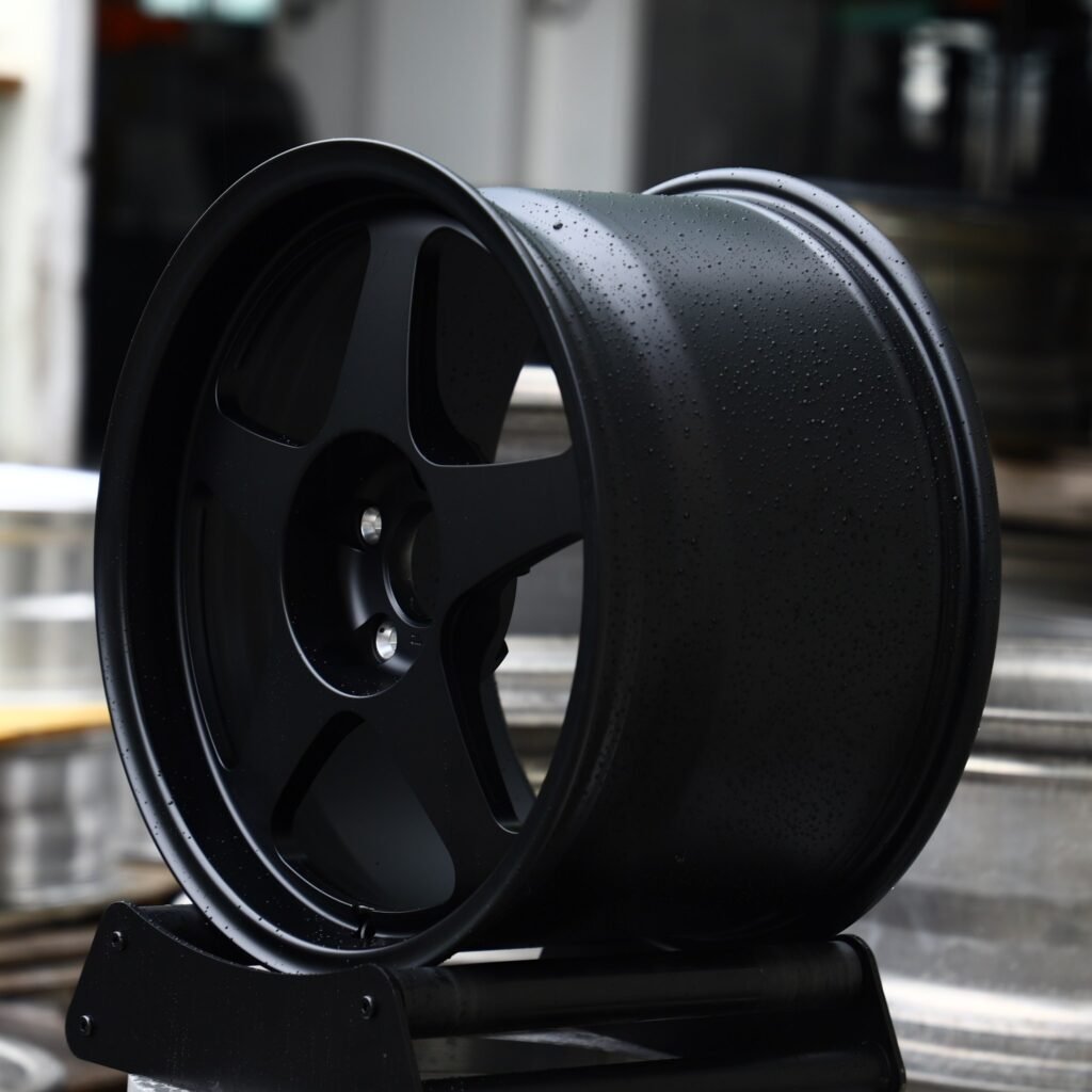 5x130 wheels – Matte Black 5-Spoke, side view