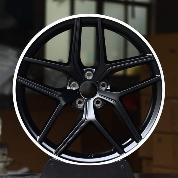 Porsche 911 wheels – Matte Black 5 Y-Spoke Machined Lip, front view