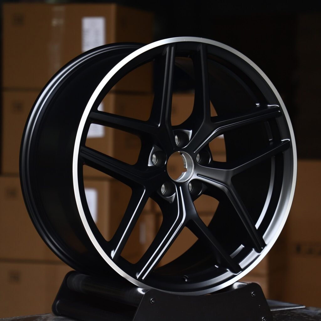 BMW M3 wheels – Matte Black 5 Y-Spoke Machined Lip, angled view