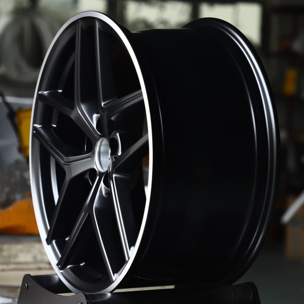 5x130 wheels – Matte Black 5 Y-Spoke Machined Lip, side view