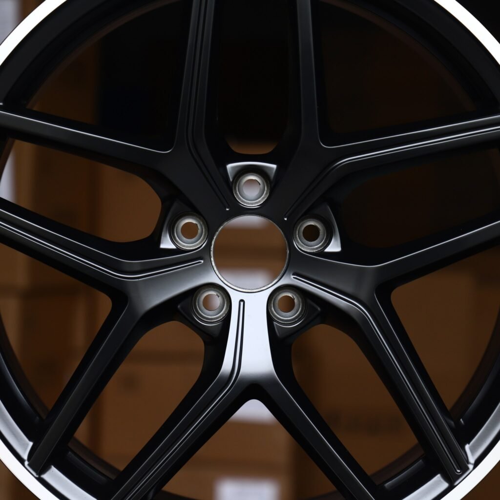 BMW M4 F82 wheels – Matte Black 5 Y-Spoke Machined Lip, lip and barrel detail