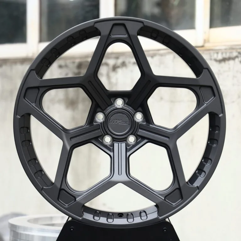 Porsche 911 / M3 Forged Wheels – Matte Gunmetal Petal 5-Spoke, front view