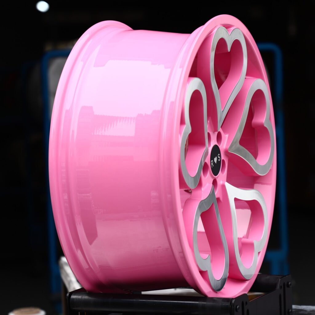 5x130 wheels – Pink / Silver Heart Petal, side view