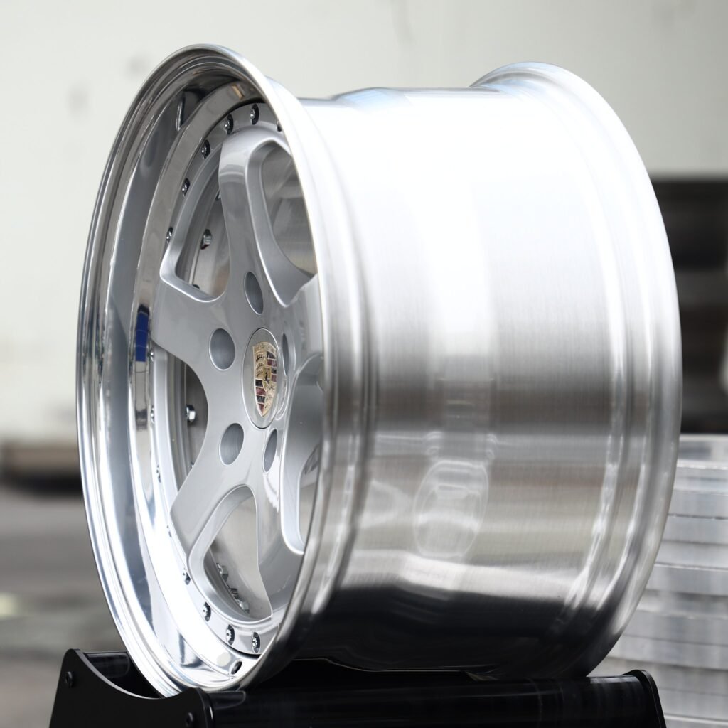 5x130 wheels – Bright Silver 5-Spoke Deep Dish 2-Piece (Porsche OEM-Style), side view